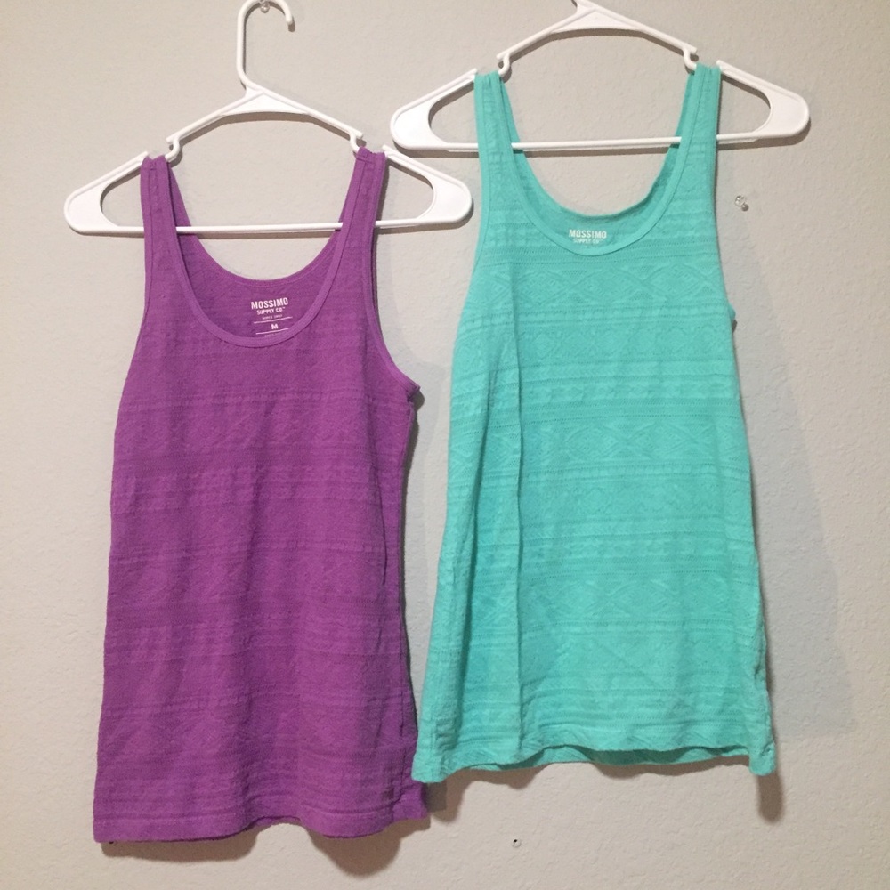 Two purple and light blue tank tops